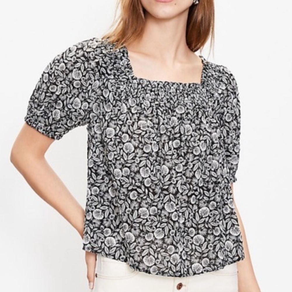 LOFT Black and White Floral Blouse